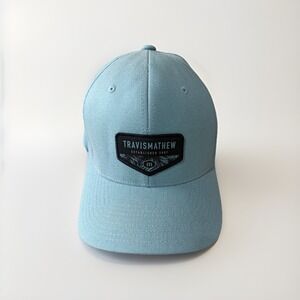 TravisMathew Hat Cap Fitted Mens Small Medium Blue Flexfit Floral‎ Print Golf